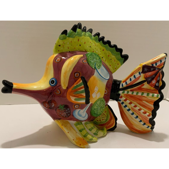 Colorful 7 Inch Tall Ceramic Fish Decorative Figure - Picture 4 of 7